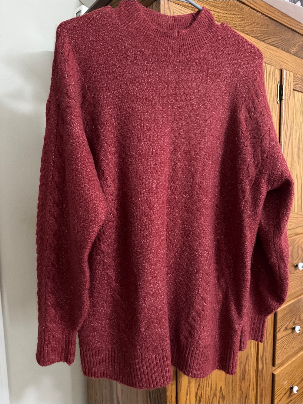LC Lauren Conrad Burgundy Cable-Detail Turtleneck Sweater